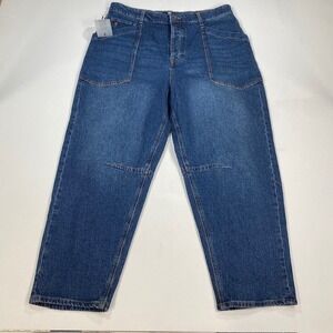 Frye Womens Size 12 High Rise Wide Leg Utility Patch Pocket Jeans Blue Denim NEW